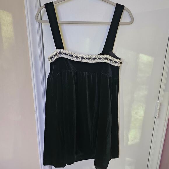 NwT Le Lis Velvet Mini Babydoll Dress Sz L Cottage Wednesday Dark Romantic Goth - Picture 6 of 8